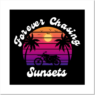 Summer Vintage Beach Sunset - Gift Idea for Family Vacation - Forever Chasing Sunsets | Summer Cool Saying - Summer Design Ideas Posters and Art